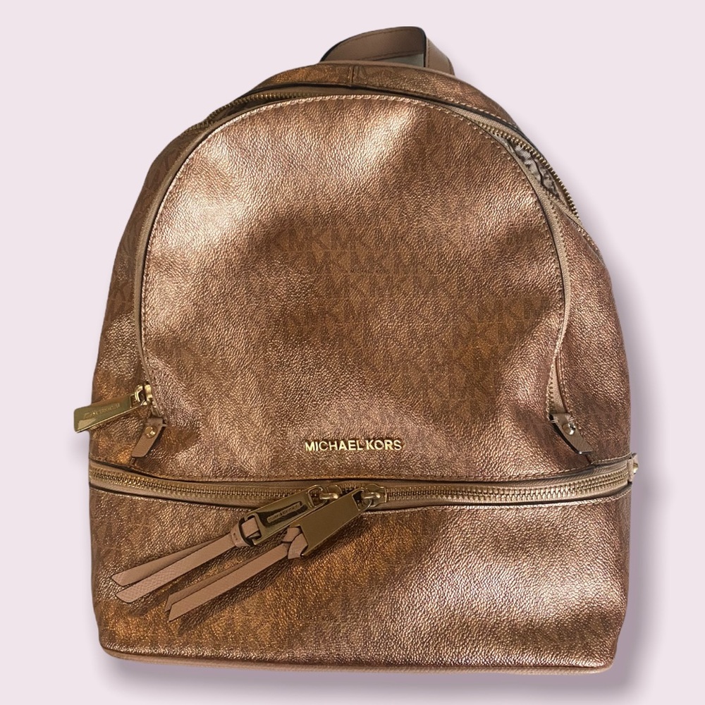::Michael Kors Rose Gold & Pink Backpack::